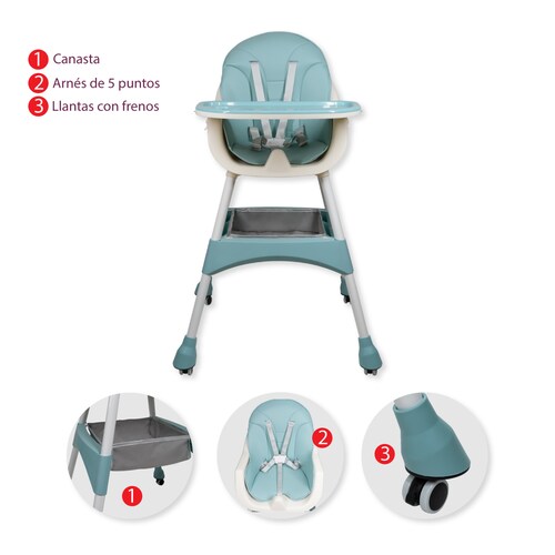 Silla Alta Para Bebé Aeiou S-01 Periquera Con Llantas Aqua