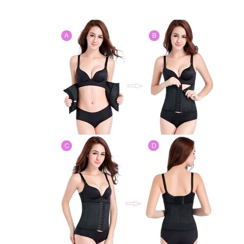Faja Cinturilla Colombiana Corset Reductor Lenceria Femenina Color Negro Mas Parches Slim Patch Para Adelgazar.