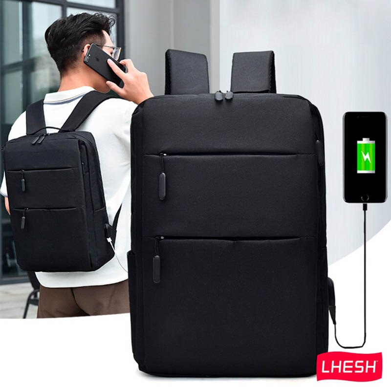 LHESH Mochila Negra Con Pila de Carga Para Celular Casual De Viaje