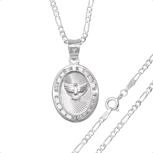 Cadena Con Dije Espíritu Santo Figaro Plata Ley 925 Bautizo.
