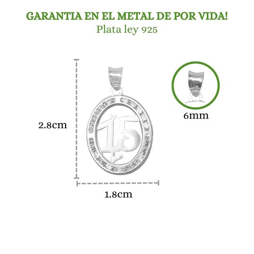 Cadena Con Dije 15 Años Figaro Plata Ley 925 Zirconia.