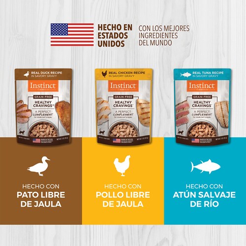 Instinct Alimento Húmedo Healthy Cravings para Gatos, recetas variadas y libre de granos, Mix 12 pzs, sobres de 85 gramos c/u..