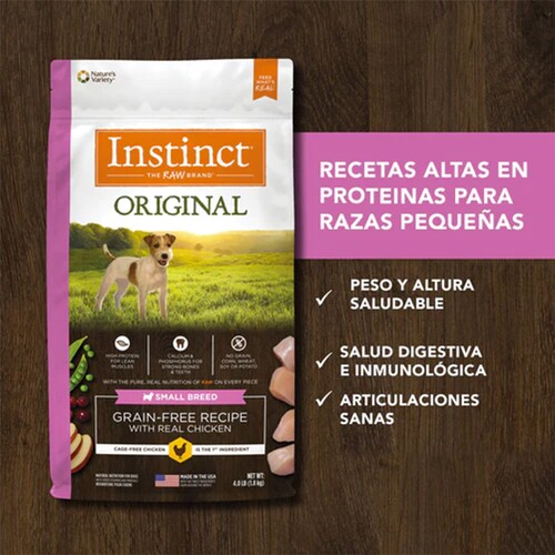 Instinct Original Alimento para Perros de Raza Pequeña con Carne de Pollo y libre de granos con croquetas recubiertas de carne cruda liofilizada 5kg