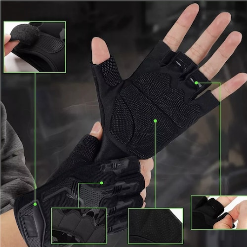 Guantes Tactico Nudillos Almohadillas Militar Medio Dedo Par