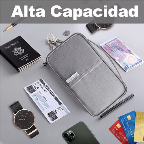 Cartera Porta Funda Pasaporte Documentos Visa Bolsa De Viaje Gris