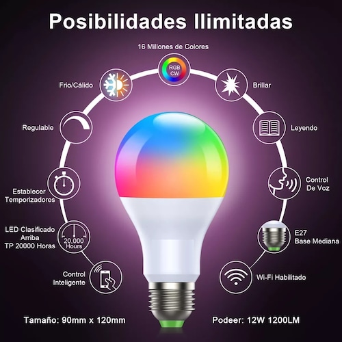 Foco Inteligentes Wifi Led Rgbcw 12w Para Alexa Google Home