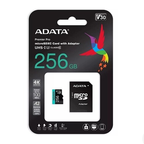 Tarjeta de memoria Adata AUSDX256GUI3V30SA2-RA1  Premier Pro con adaptador SD 256GB