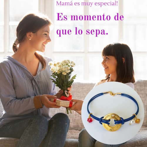 Pulsera Mamá Ideas Cristal Chapada en Oro Dije 'Mami te Quiero' Mujer