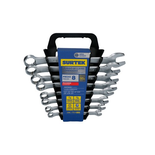 Juego 8 Llaves Combinadas Pulgadas Satinadas Rack Surtek