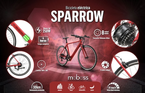 Bicicleta Eléctrica Urbana Ciudad Moboss Ebike Sparrow 250W 700C.
