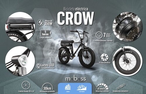 Bicicleta Eléctrica Moboss Ebike Crow 350W 20"