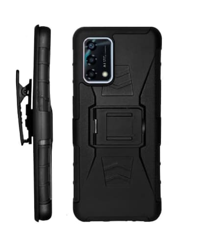 Funda Protector Uso Rudo con Clip más Mica de Cristal Gratis para OPPO Reno 7 Lite Color Negro