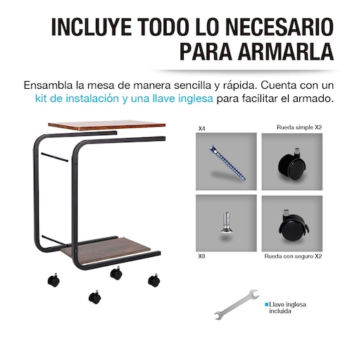 Mesa Auxiliar de Madera con Ruedas Mesita de Noche tipo Grapa