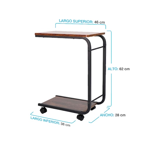 Mesa Auxiliar de Madera con Ruedas Mesita de Noche tipo Grapa