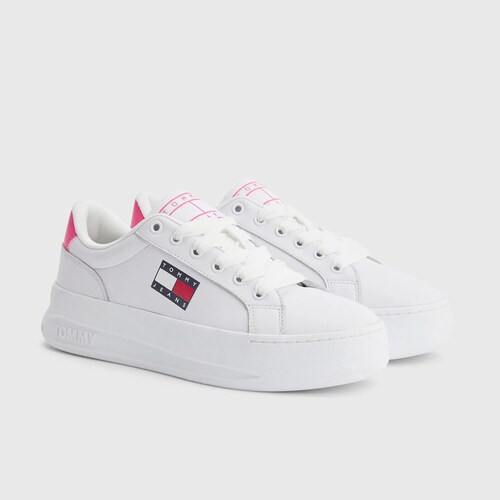 Tenis Tommy Jeans City Plataforma Blanco Rosa de Dama Original
