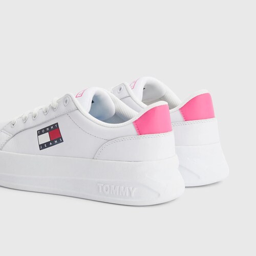 Tenis Tommy Jeans City Plataforma Blanco Rosa de Dama Original