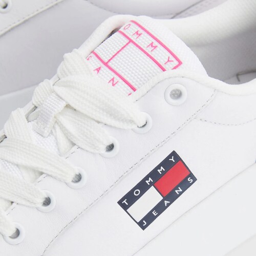 Tenis Tommy Jeans City Plataforma Blanco Rosa de Dama Original