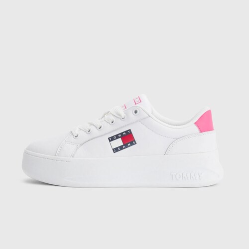 Tenis Tommy Jeans City Plataforma Blanco Rosa de Dama Original