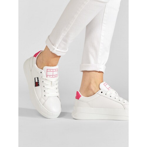Tenis Tommy Jeans City Plataforma Blanco Rosa de Dama Original