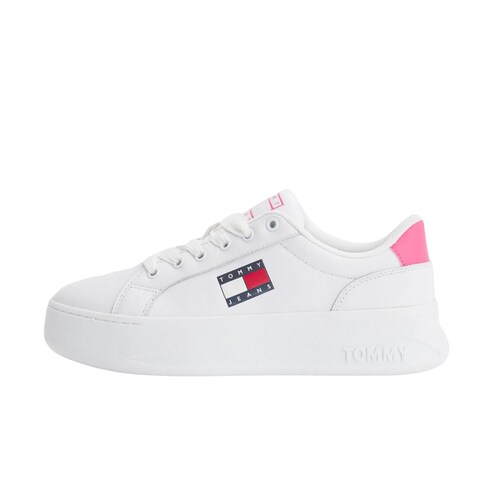 Tenis Tommy Jeans City Plataforma Blanco Rosa de Dama Original