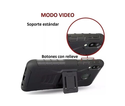 Funda Protector Uso Rudo con Clip más Mica de Cristal Gratis para Motorola G6 Play Color Negro