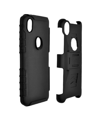 Funda Protector Uso Rudo con Clip más Mica de Cristal Gratis para Motorola G6 Play Color Negro