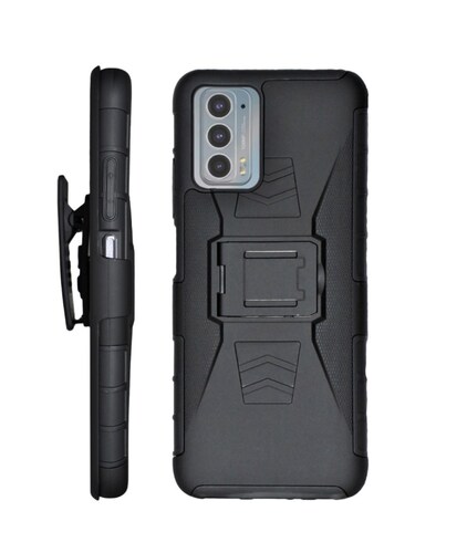 Funda Protector Uso Rudo con Clip más Mica de Cristal Gratis para Motorola Edge 20 Color Negro