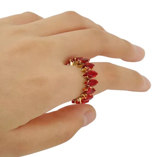 Anillo Dorado con Rojo Acero Inoxidable Moda Mujjer