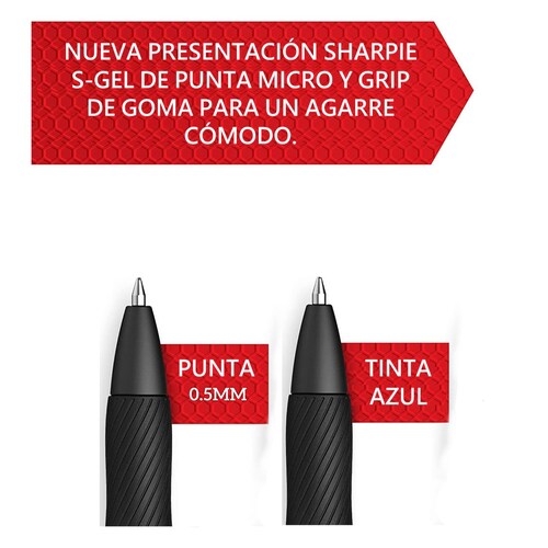 Bolígrafos Sharpie S-Gel Punta Micro de 0.5 mm Tinta azul Blíster de 2 pzas