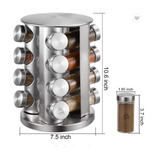 Organizador Especiero De Acero Inoxidable Con 16 Frascos de Vidrio .