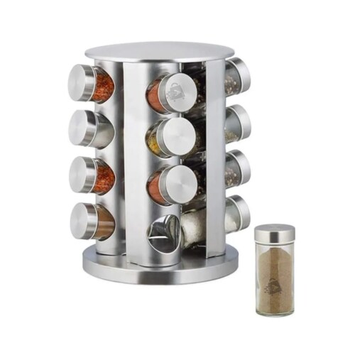 Organizador Especiero De Acero Inoxidable Con 16 Frascos de Vidrio .