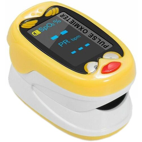 Oxímetro Infantil MXOKP-001-21 1Pza Amarillo Rango de Medición 70porciento -99porciento Spo2 30 a 240BPM mas menos 2BPM o mas menos 2porciento PR, OxiKid Pro
