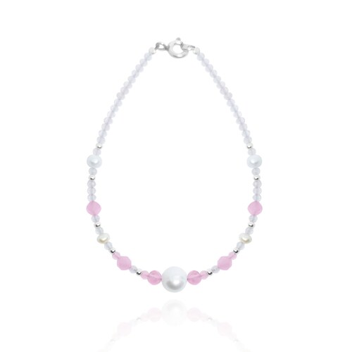 Pulsera cuarzo rosa, ojo de tigre rosa y perlas cultivadas y plata .925, Joyería para Mujer de Anante Joyería
