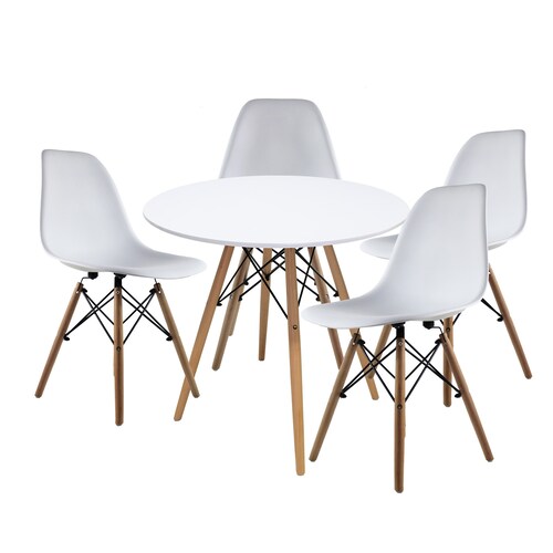 Set de comedor Oslo 80 Mundo In - Mesa blanca y 4 Sillas Eames blancas