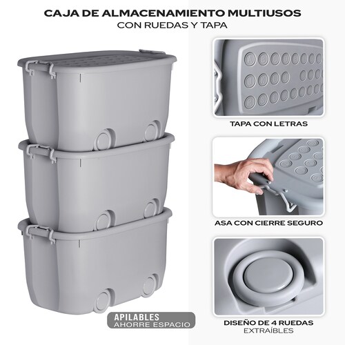 AGBOX Cajas Organizadoras De Plástico Con Ruedas 3 Niveles AG-CAJURG3