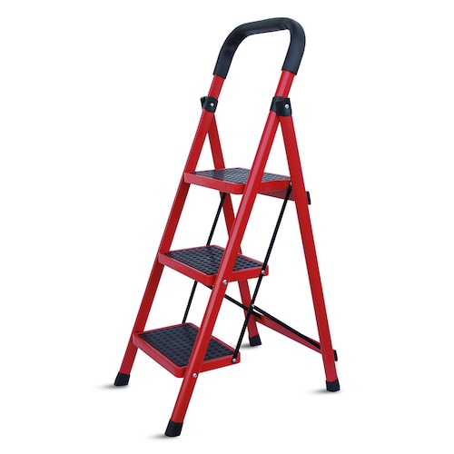 AGBOX Escalera 3 Peldaños Plegable Antiderrapante Roja AG-ESCA01R.