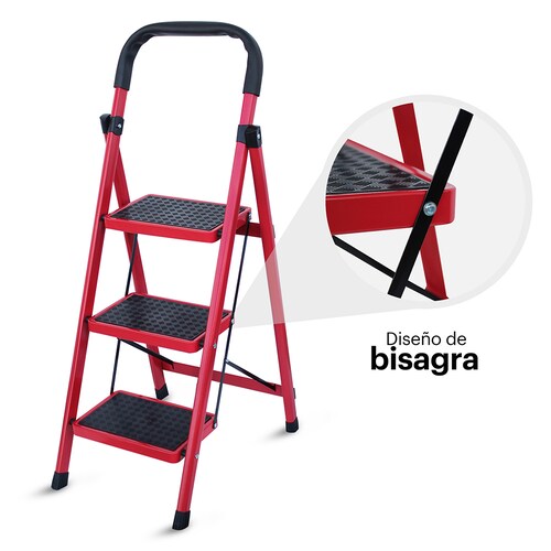 AGBOX Escalera 3 Peldaños Plegable Antiderrapante Roja AG-ESCA01R.