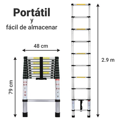 Escalera  Telescópica  2.9  Mts  De Aluminio Retráctil 