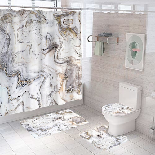 AGBOX Juego Para Baño Premium Estandar 4 Piezas  Marmoleado Gris TH-JCORTI01MAR.