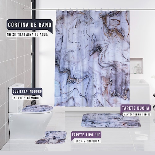 AGBOX Juego Para Baño Premium Estandar 4 Piezas  Marmoleado Gris TH-JCORTI01MAR.