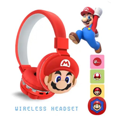 Audífonos Inalámbricos Genérico Mario Bros Wireless Color Rojo.