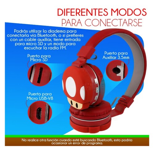 Audífonos Inalámbricos Genérico Mario Bros Wireless Color Rojo.