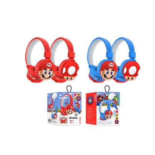 Audífonos Inalámbricos Genérico Mario Bros Wireless Color Rojo.