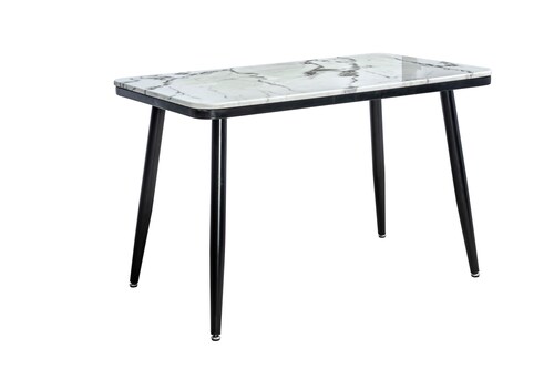 Comedor Max Azul 4 Sillas Rectangular Tubular y Cristal Marmoleado.