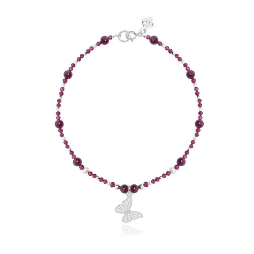 Pulsera Suerte Mariposa de plata .925 con Granate, Joyería para Mujer de Anante Joyería