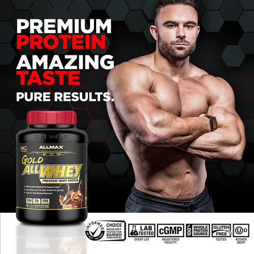 Proteina Premium AllMax Gold All Whey 5lbs 71 Serv. - Galletas con Crema