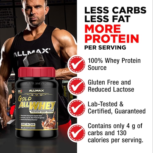 Proteina Premium AllMax Gold All Whey 5lbs 71 Serv. - Galletas con Crema