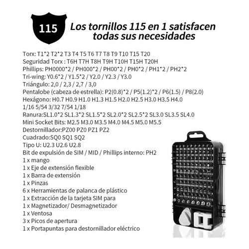 Kit De Desarmadores Y Herramientas De Precisión 115 En 1