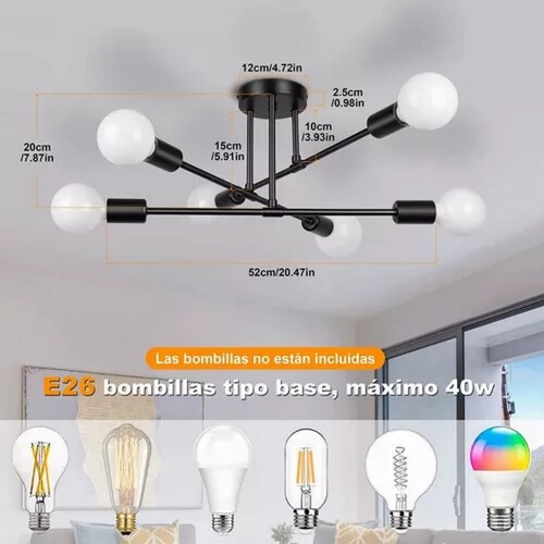 Lámpara De Techo Colgante Y Moderna Con 6 Luces