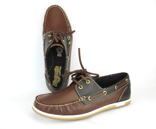 Top Sider AH GUSTO Mocasín Marinero Caballero Cómodos Combinados Piel Brandy/Café.